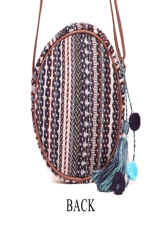 ASTRID Women's Round Sling Bag with Pompoms (Brown) - Image 3